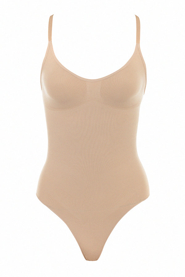 herslims Beige Seamless Bodysuit Brief Womens Tummy Control Compression Comfort Fabric
