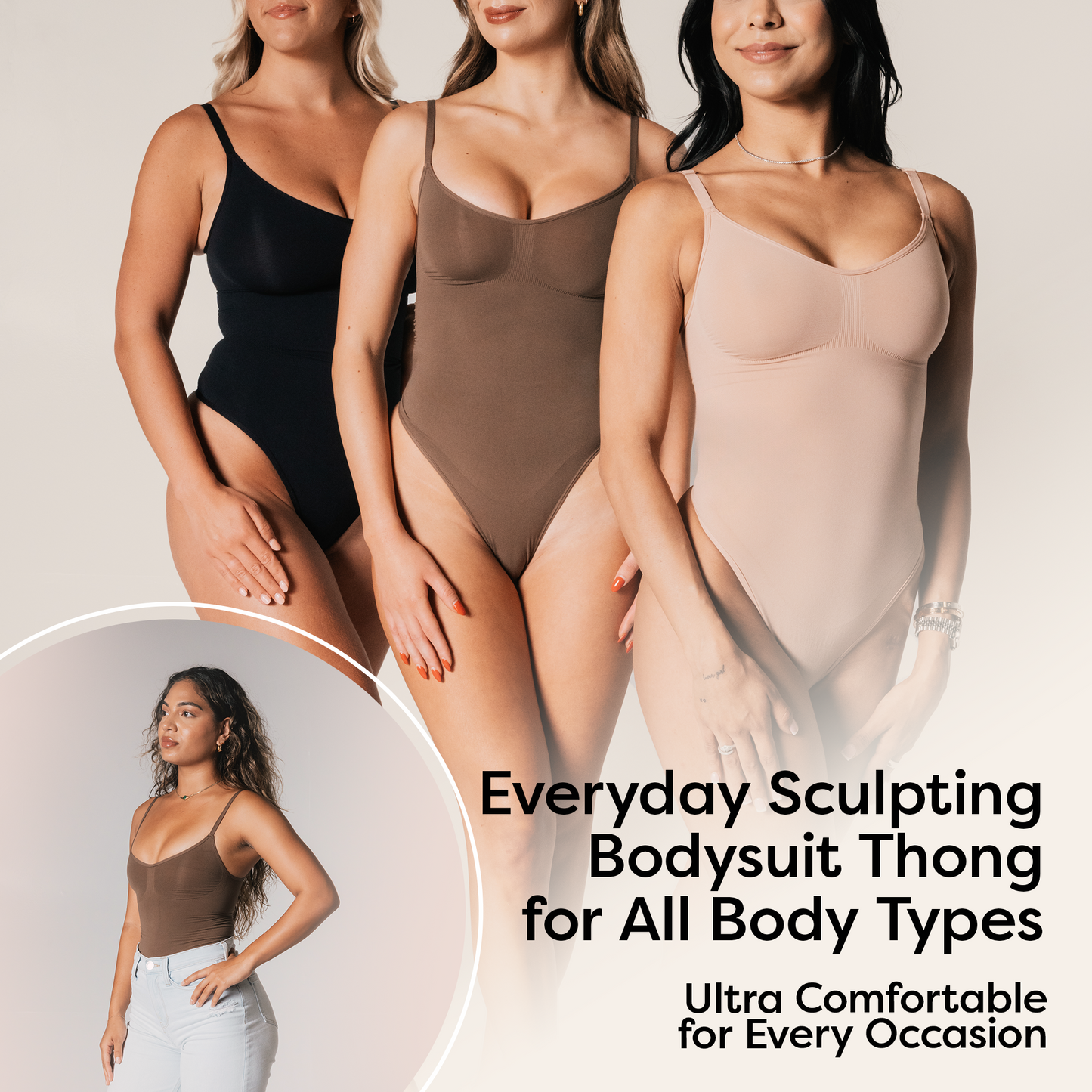 herslims Black Seamless Bodysuit Thong Womens Tummy Control Compression Comfort Fabric