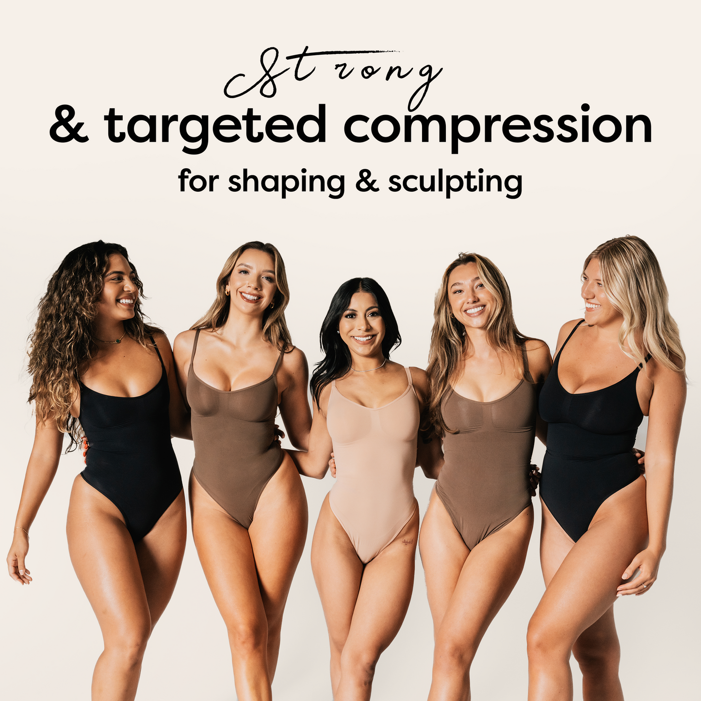 herslims Brown Seamless Bodysuit Thong Womens Tummy Control Compression Comfort Fabric