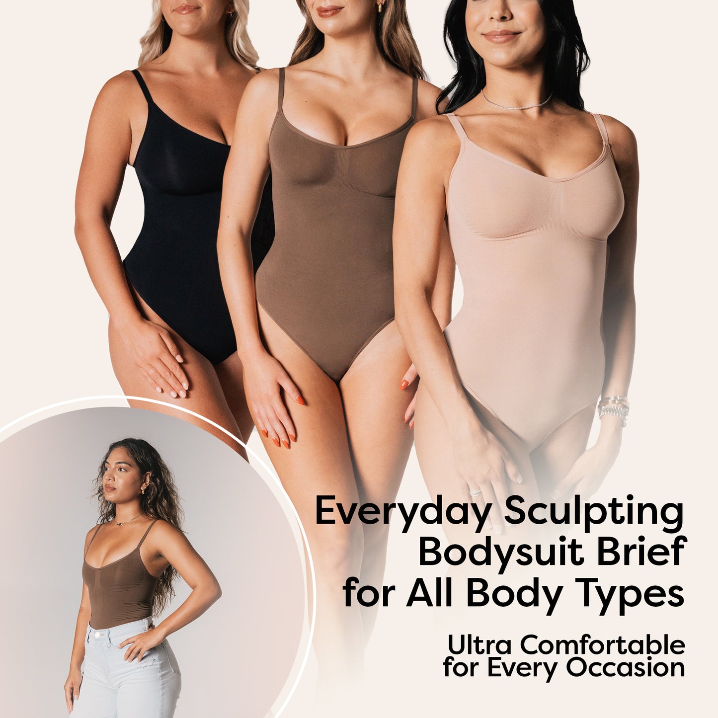 herslims Black Seamless Bodysuit Brief Womens Tummy Control Compression Comfort Fabric