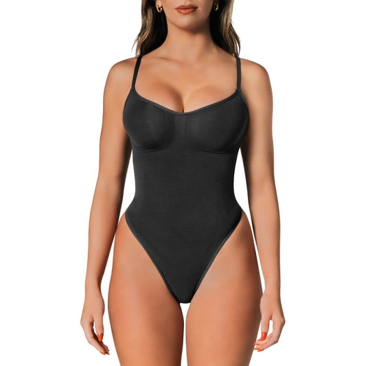 herslims Black Seamless Bodysuit Thong Womens Tummy Control Compression Comfort Fabric