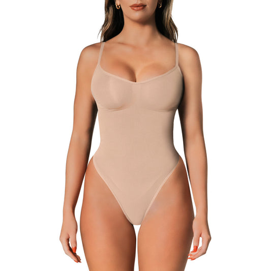 Slims Beige Seamless Bodysuit Thong Womens Tummy Control Compression Comfort Fabric